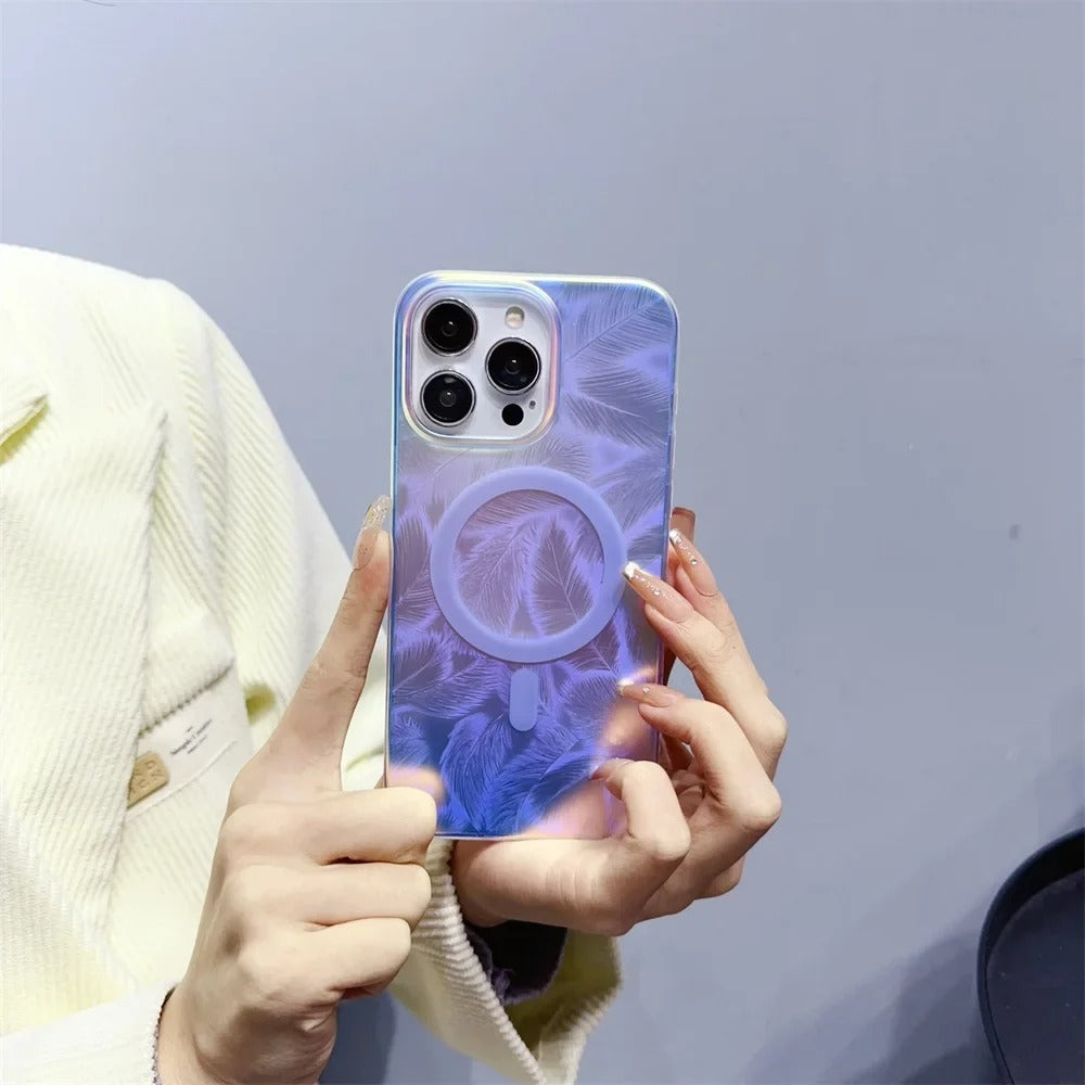 Luxury iPhone MagSafe Case Aurora Gradient Design — Colorful Laser Acrylic Cover, Magnetic Wireless Charging, Slim Shockproof Anti-Fingerprint Scratch-Resistant Finish