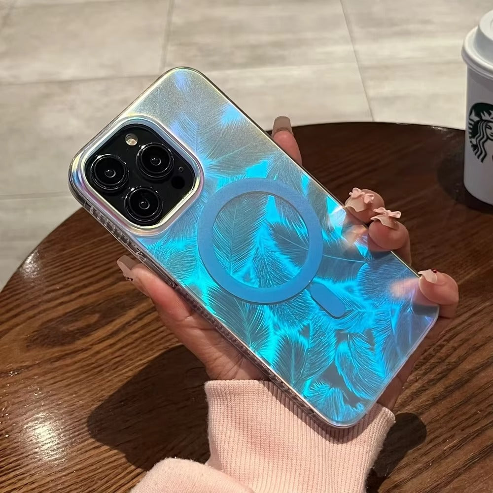 Luxury iPhone MagSafe Case Aurora Gradient Design — Colorful Laser Acrylic Cover, Magnetic Wireless Charging, Slim Shockproof Anti-Fingerprint Scratch-Resistant Finish