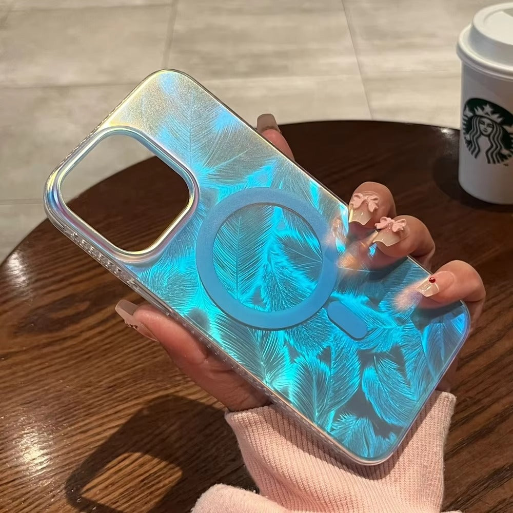 Luxury iPhone MagSafe Case Aurora Gradient Design — Colorful Laser Acrylic Cover, Magnetic Wireless Charging, Slim Shockproof Anti-Fingerprint Scratch-Resistant Finish