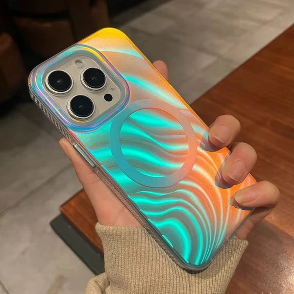 Luxury iPhone MagSafe Case Aurora Gradient Design — Colorful Laser Acrylic Cover, Magnetic Wireless Charging, Slim Shockproof Anti-Fingerprint Scratch-Resistant Finish