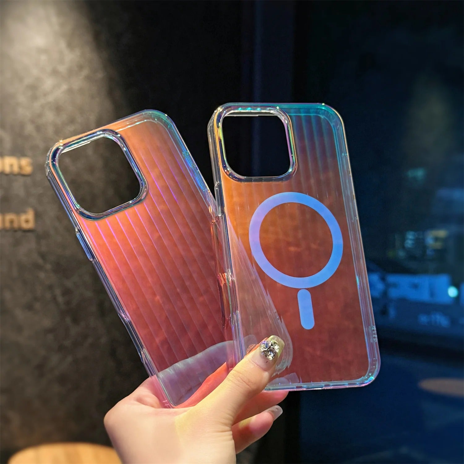 Luxury iPhone MagSafe Case Aurora Gradient Laser Design — Luggage Style Tough Cover, Shockproof Protective Finish for a Stylish Blue Look