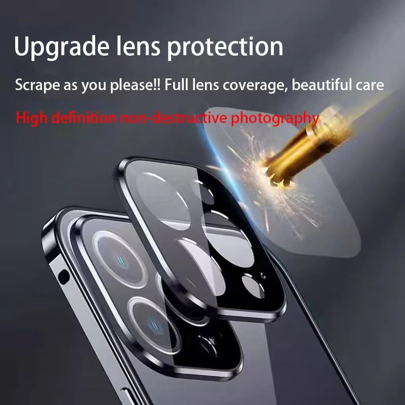 Luxury iPhone MagSafe Case Double-Sided Glass Cover — 360° Full Body HD Transparent Protection, Magnetic Metal Alloy Frame, Shockproof Anti-Fingerprint Design