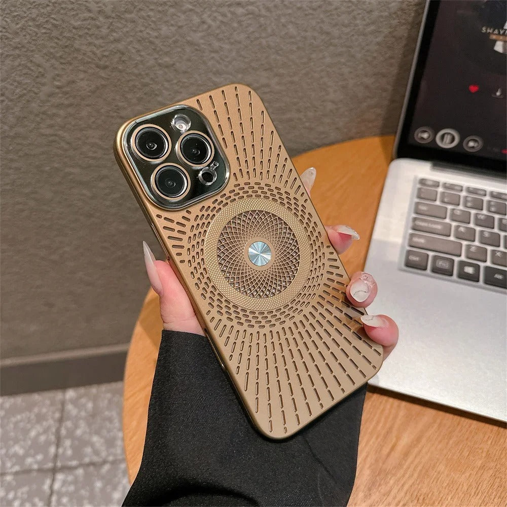Luxury iPhone MagSafe Case Heat Dissipation Design — Ultra-Thin Anti-Drop Cover with Glass Camera Protector, Shockproof Anti-Fingerprint Scratch-Resistant Finish