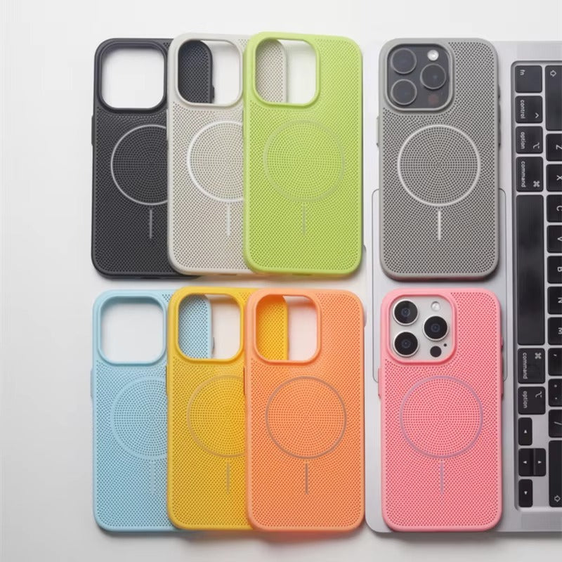 Luxury iPhone MagSafe C Heatase Dissipation Grid Design — Hard Matte Shockproof Cover with Wireless Charging Support, Anti-Fingerprint Scratch-Resistant Finish