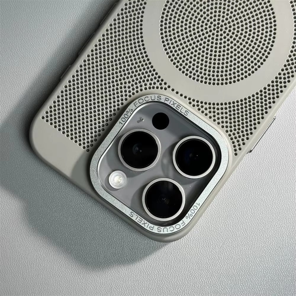 Luxury iPhone MagSafe C Heatase Dissipation Grid Design — Hard Matte Shockproof Cover with Wireless Charging Support, Anti-Fingerprint Scratch-Resistant Finish
