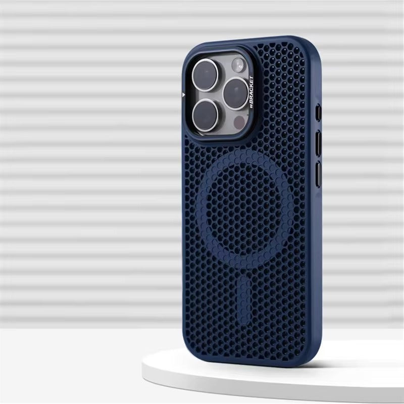 Luxury iPhone MagSafe Case Honeycomb Heat Dissipation — Matte Shockproof Cover with Lens Holder, Lightweight Anti-Fingerprint Scratch-Resistant Design