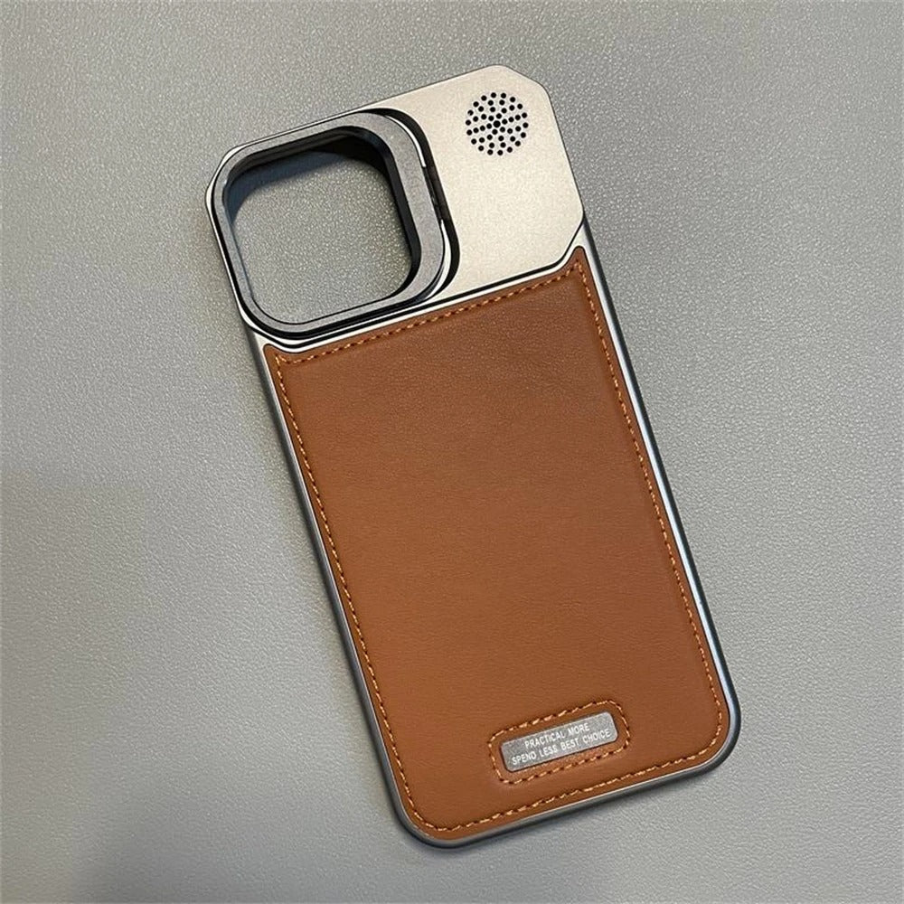 Luxury iPhone MagSafe Case Leather + Aluminum Alloy — Magnetic Wireless Charging Cover, Frameless Shockproof Design, Anti-Fingerprint Scratch-Resistant Finish