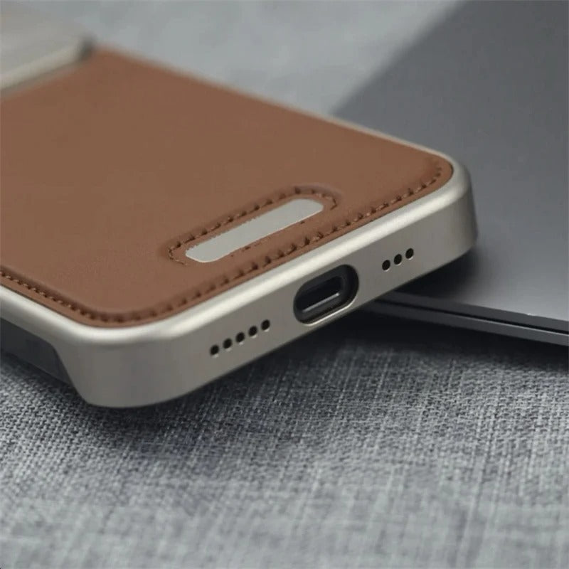 Luxury iPhone MagSafe Case Leather + Aluminum Alloy — Magnetic Wireless Charging Cover, Frameless Shockproof Design, Anti-Fingerprint Scratch-Resistant Finish
