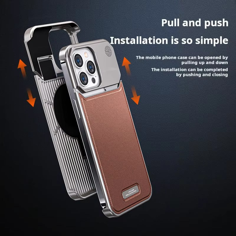 Luxury iPhone MagSafe Case Leather + Aluminum Alloy — Magnetic Wireless Charging Cover, Frameless Shockproof Design, Anti-Fingerprint Scratch-Resistant Finish
