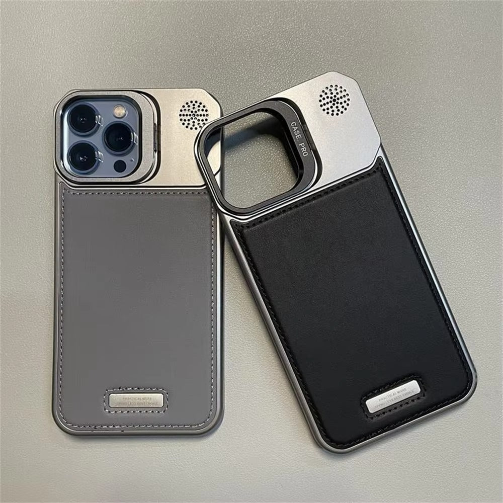 Luxury iPhone MagSafe Case Leather + Aluminum Alloy — Magnetic Wireless Charging Cover, Frameless Shockproof Design, Anti-Fingerprint Scratch-Resistant Finish