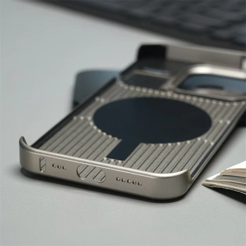 Luxury iPhone MagSafe Case Leather + Aluminum Alloy — Magnetic Wireless Charging Cover, Frameless Shockproof Design, Anti-Fingerprint Scratch-Resistant Finish