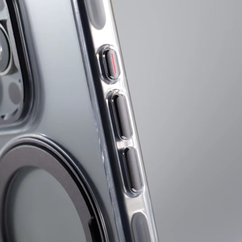 Luxury iPhone Case — MagSafe Transparent Hard PC Cover with 360° Kickstand Holder, Magnetic Wireless Charging and Full-Coverage Shockproof Protection