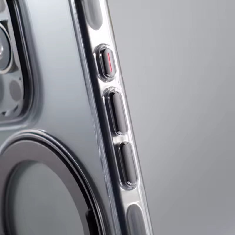 Luxury iPhone Case — MagSafe Transparent Hard PC Cover with 360° Kickstand Holder, Magnetic Wireless Charging and Full-Coverage Shockproof Protection