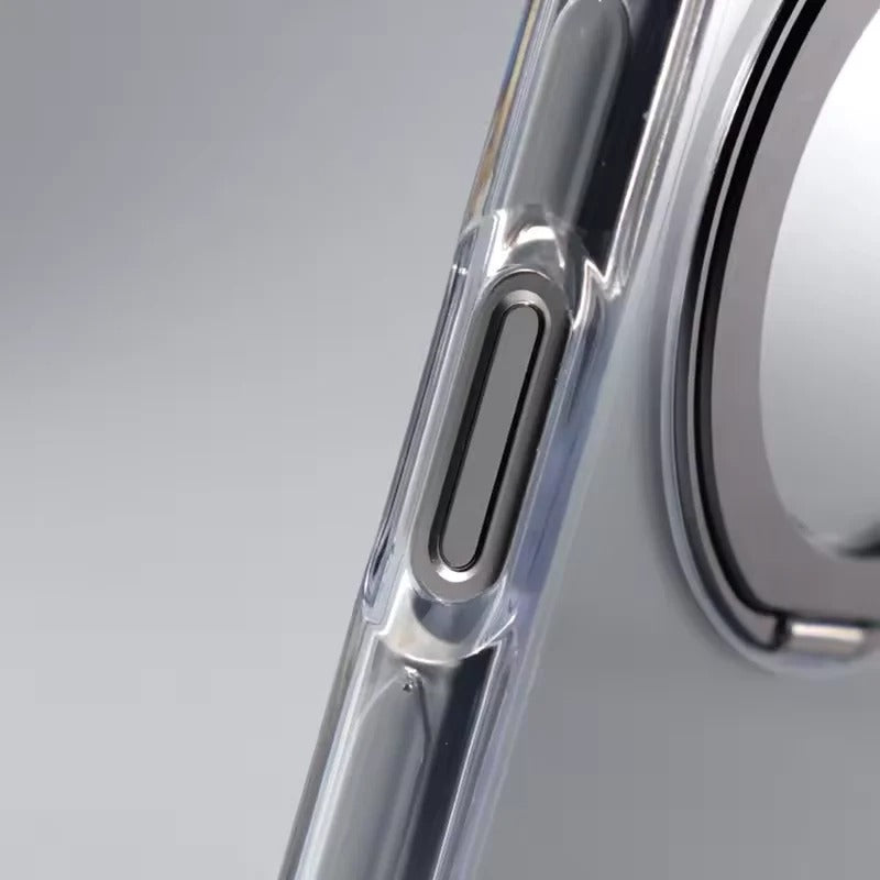 Luxury iPhone Case — MagSafe Transparent Hard PC Cover with 360° Kickstand Holder, Magnetic Wireless Charging and Full-Coverage Shockproof Protection