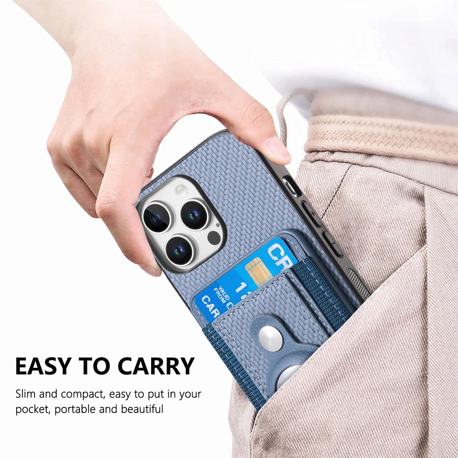 Luxury iPhone MagSafe Case with AirTag Card Holder — Magnetic Adsorption Wallet Cover, Slim PC+TPU Design, Anti-Scratch Dustproof Non-Slip Protection