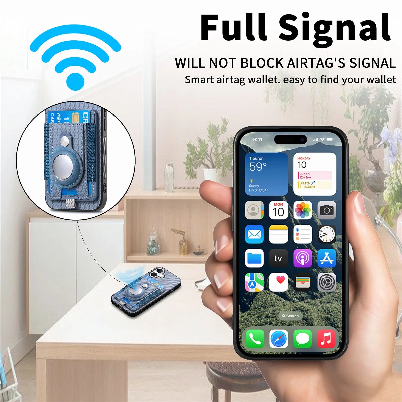 Luxury iPhone MagSafe Case with AirTag Card Holder — Magnetic Adsorption Wallet Cover, Slim PC+TPU Design, Anti-Scratch Dustproof Non-Slip Protection