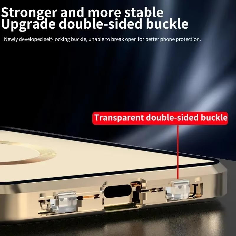 Luxury iPhone MagSafe Case with Double-Sided Glass — 360° Full Body Protection, HD Transparent Metal Alloy Frame, Magnetic Shockproof Anti-Fingerprint Cover