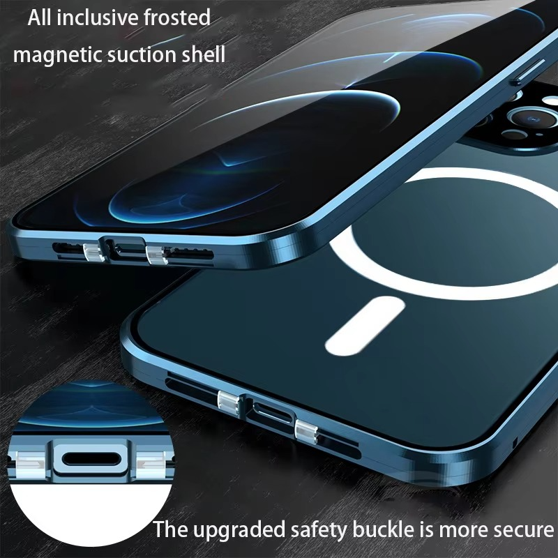 Luxury iPhone MagSafe Case with Double-Sided Glass — 360° Full Body Protection, HD Transparent Metal Alloy Frame, Magnetic Shockproof Anti-Fingerprint Cover