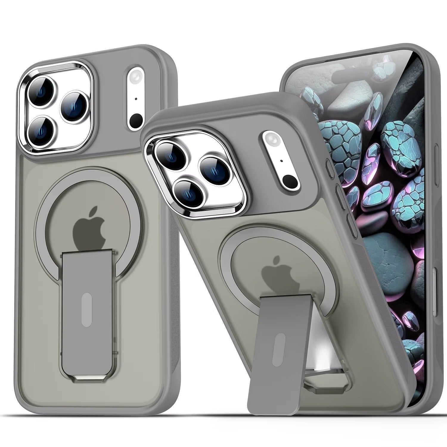 Luxury iPhone MagSafe Case with Fold Stand — Magnetic Kickstand Holder, Slim Shockproof Bumper Protection, Wireless Charging Compatible Design