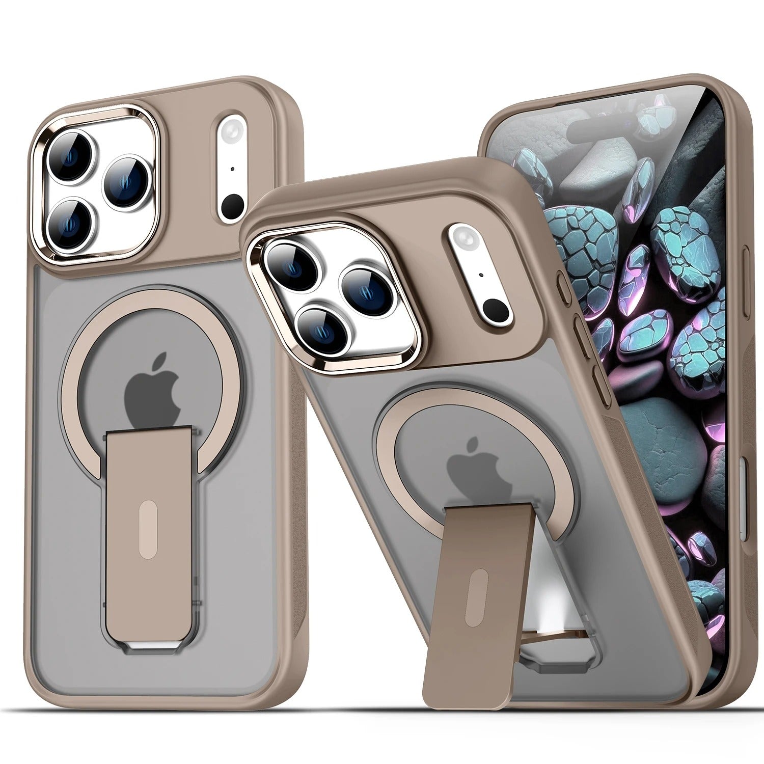 Luxury iPhone MagSafe Case with Fold Stand — Magnetic Kickstand Holder, Slim Shockproof Bumper Protection, Wireless Charging Compatible Design