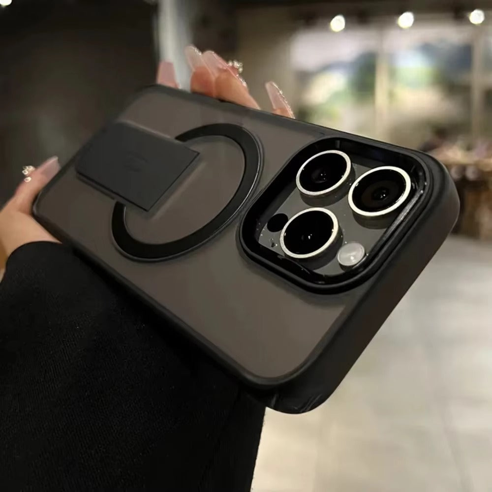 Luxury iPhone MagSafe Case with Fold Stand — Magnetic Kickstand Holder, Slim Shockproof Bumper Protection, Wireless Charging Compatible Design