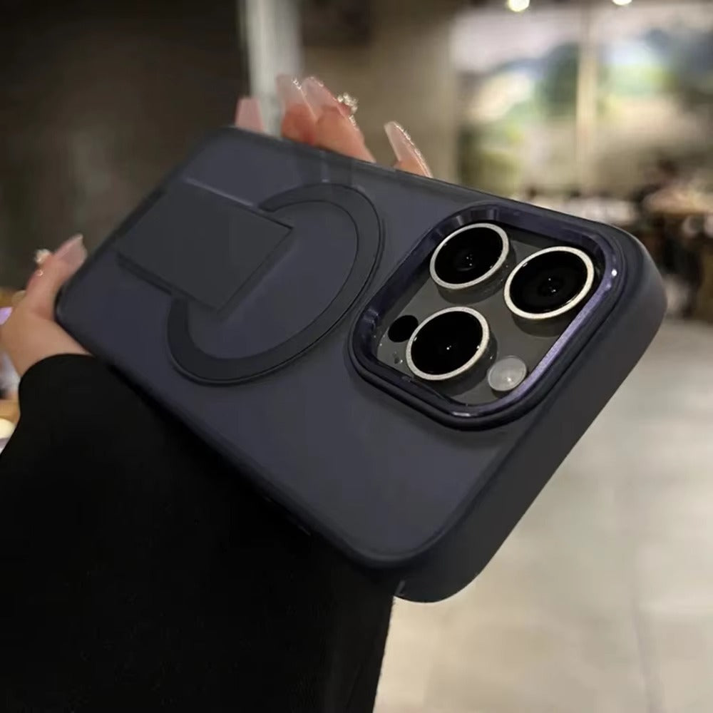 Luxury iPhone MagSafe Case with Fold Stand — Magnetic Kickstand Holder, Slim Shockproof Bumper Protection, Wireless Charging Compatible Design