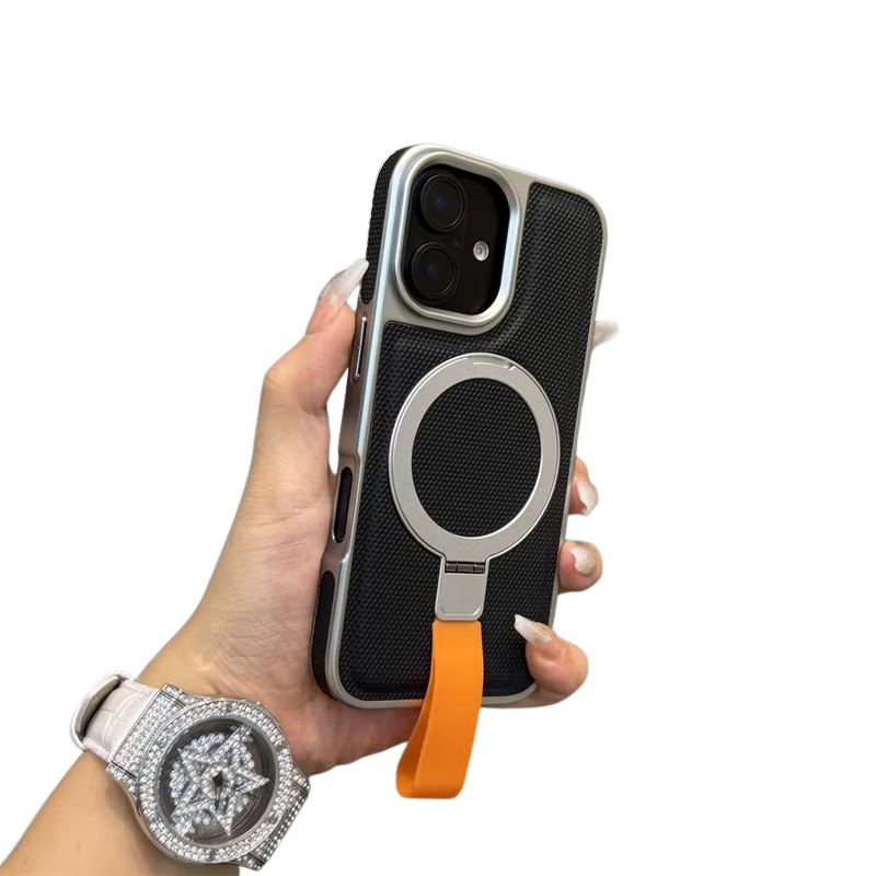 Luxury iPhone MagSafe Case with Metal Ring Holder — Electroplated Matte PC Cover, Shockproof Tough Protection, Wireless Charging Compatible Non-Slip Design