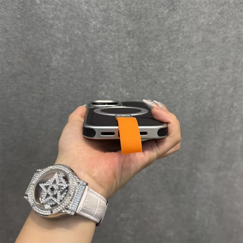 Luxury iPhone MagSafe Case with Metal Ring Holder — Electroplated Matte PC Cover, Shockproof Tough Protection, Wireless Charging Compatible Non-Slip Design