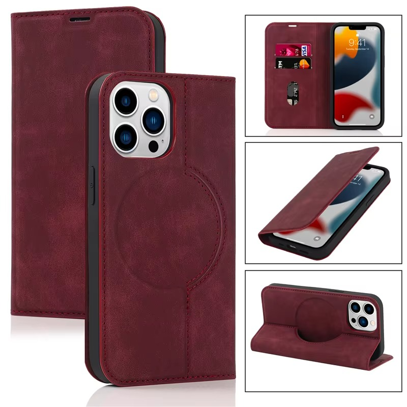 Luxury iPhone Case Genuine Cowhide Leather Wallet Cover — Magnetic Card Holder Plating Shell, Shockproof Dual Layer Protection, Anti-Fingerprint Scratch-Resistant