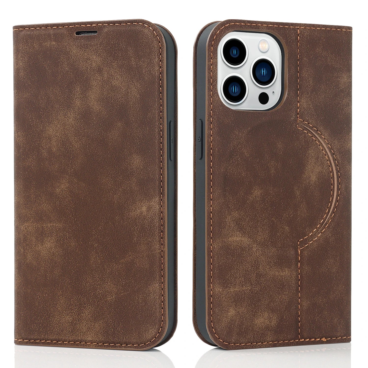 Luxury iPhone Case Genuine Cowhide Leather Wallet Cover — Magnetic Card Holder Plating Shell, Shockproof Dual Layer Protection, Anti-Fingerprint Scratch-Resistant