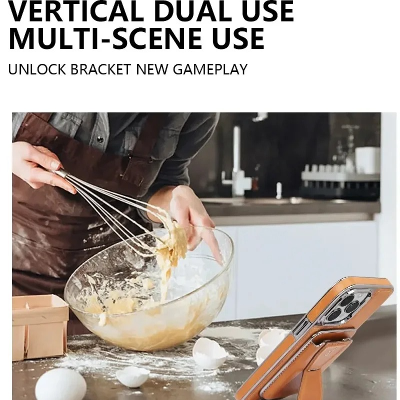 Luxury iPhone MagSafe Leather Wallet Case — Strong Magnetic Card Holder Cover with Kickstand, Shockproof Protection, Anti-Fingerprint Scratch-Resistant Design