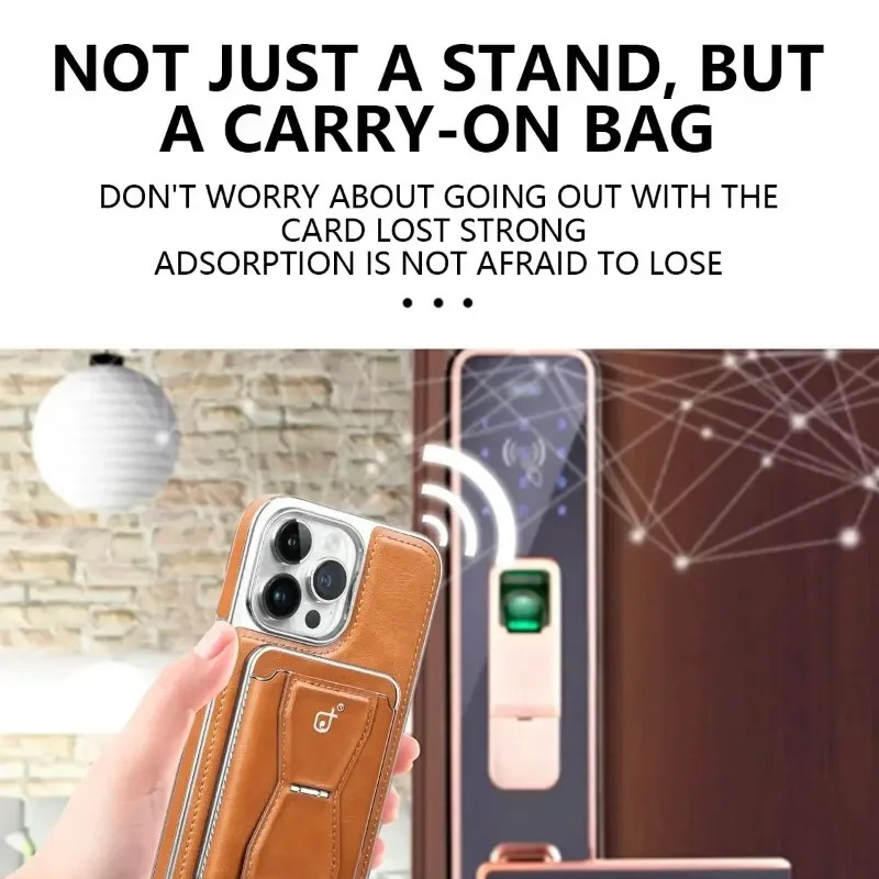 Luxury iPhone MagSafe Leather Wallet Case — Strong Magnetic Card Holder Cover with Kickstand, Shockproof Protection, Anti-Fingerprint Scratch-Resistant Design