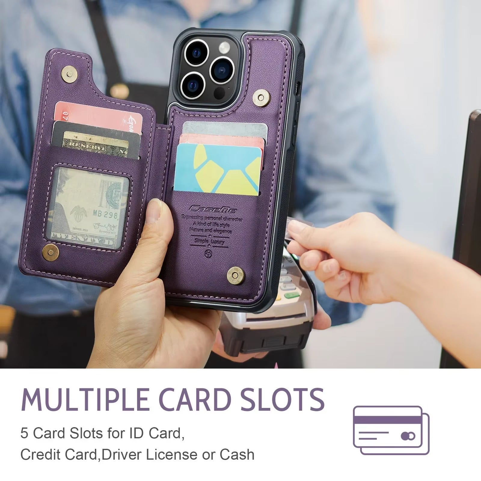 Luxury iPhone Magnetic Flip Wallet Case — PU Leather Cover with Card Holder, Shockproof Anti-Fingerprint Protection, Non-Slip Full Body Design