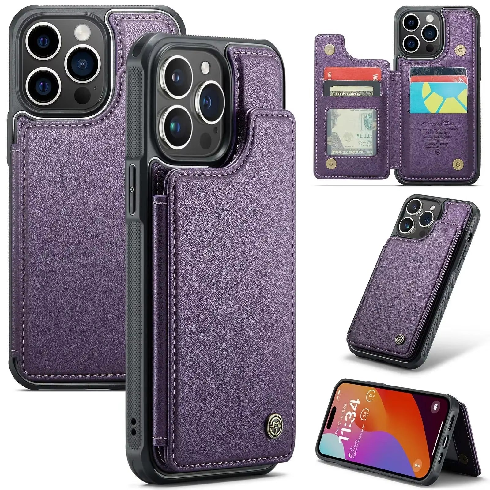 Luxury iPhone Magnetic Flip Wallet Case — PU Leather Cover with Card Holder, Shockproof Anti-Fingerprint Protection, Non-Slip Full Body Design