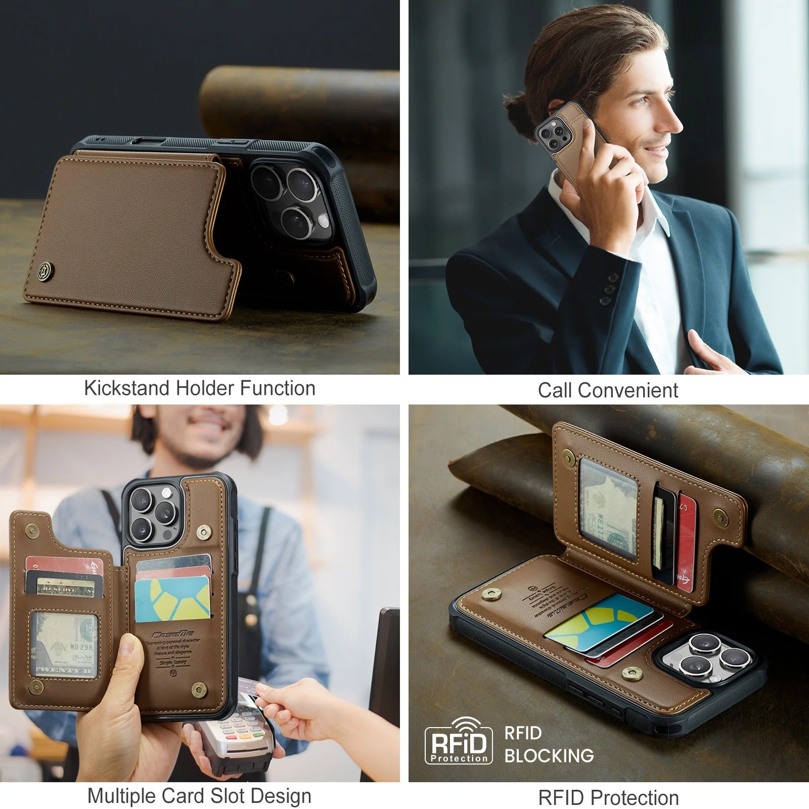 Luxury iPhone Magnetic Flip Wallet Case — PU Leather Cover with Card Holder, Shockproof Anti-Fingerprint Protection, Non-Slip Full Body Design