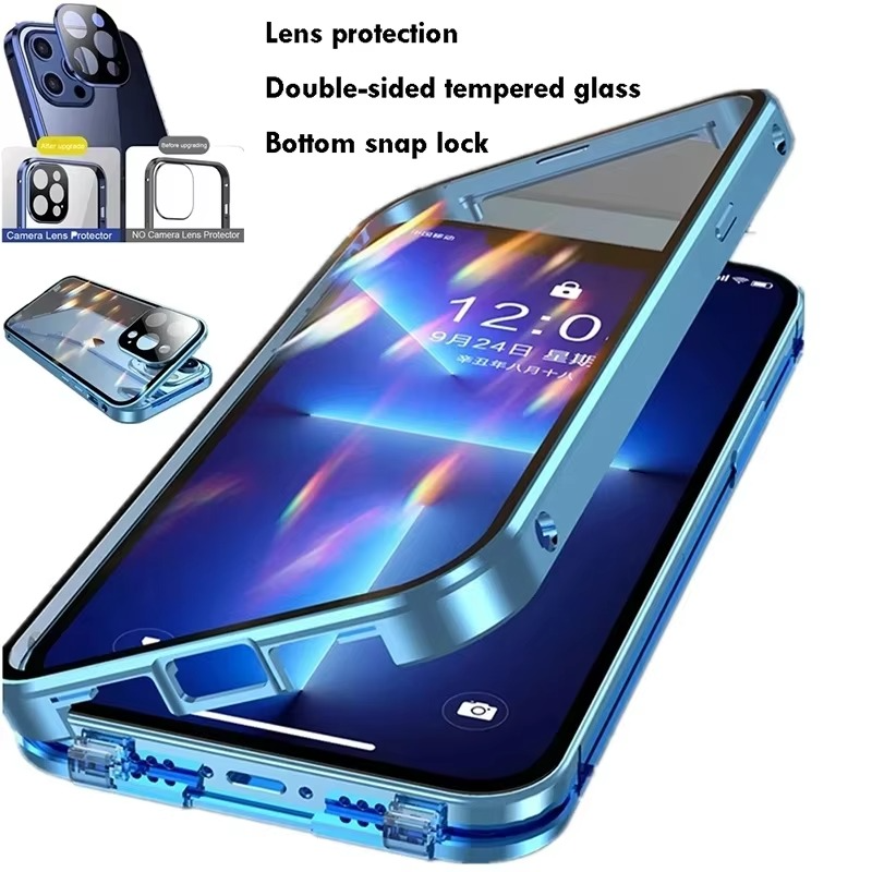 Luxury iPhone Magnetic Metal Case with Double-Sided Glass — 360° Full Body Protection, Shockproof Transparent Cover, Slim Scratch-Resistant Durable Design