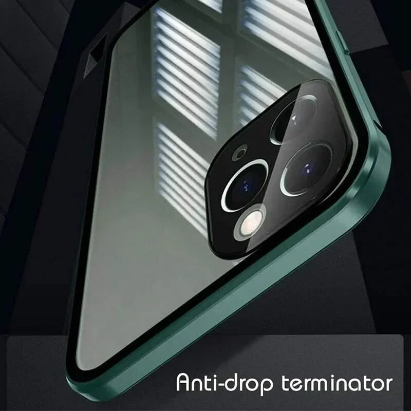 Luxury iPhone Magnetic Metal Case with Double-Sided Glass — 360° Full Body Protection, Shockproof Transparent Cover, Slim Scratch-Resistant Durable Design