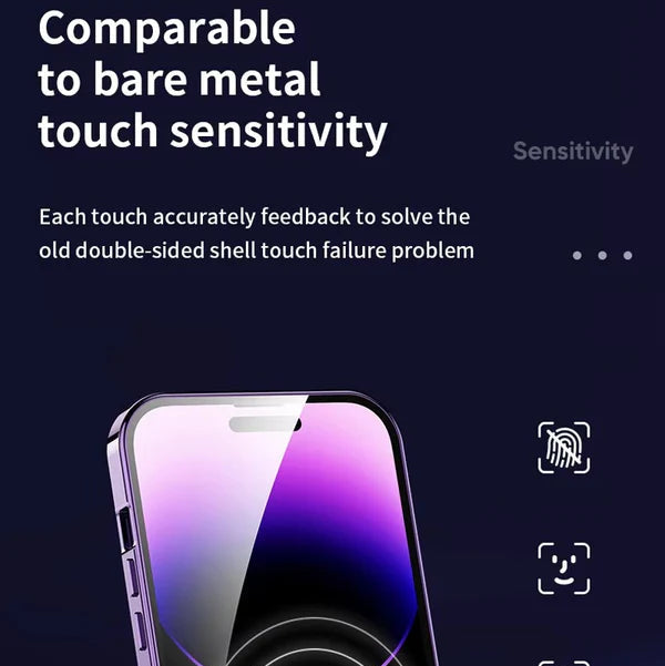 Luxury iPhone Magnetic Metal Case with Large Window Lens Protection — Aluminum Frame, Tempered Glass Screen Protector, Shockproof Slim Scratch-Resistant Cover