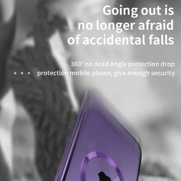 Luxury iPhone Magnetic Metal Case with Large Window Lens Protection — Aluminum Frame, Tempered Glass Screen Protector, Shockproof Slim Scratch-Resistant Cover