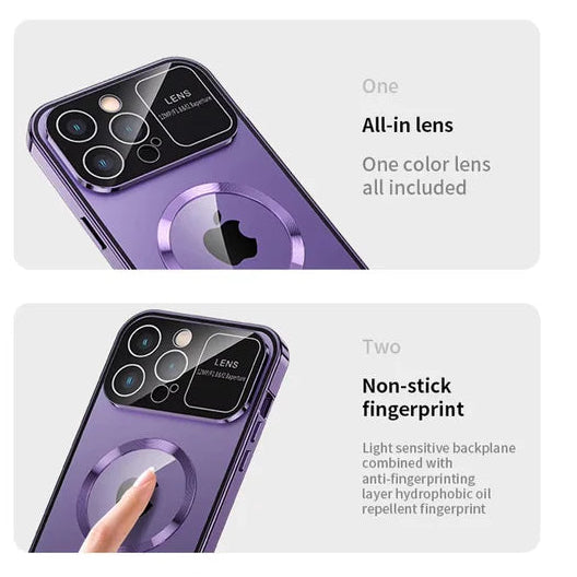 Luxury iPhone Magnetic Metal Case with Large Window Lens Protection — Aluminum Frame, Tempered Glass Screen Protector, Shockproof Slim Scratch-Resistant Cover
