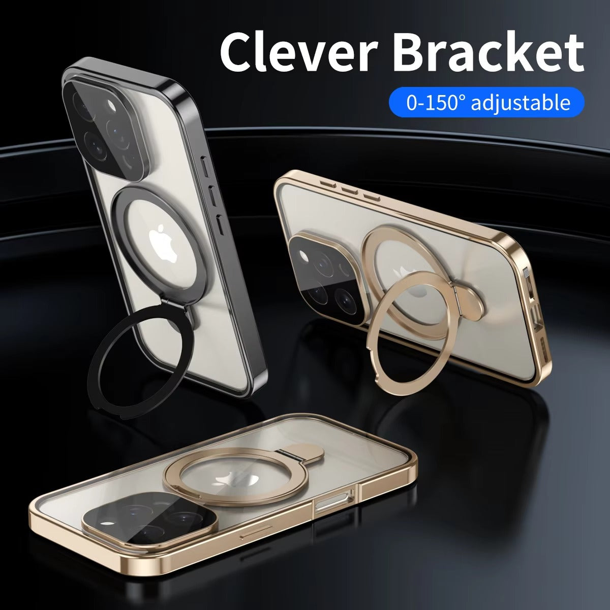 Luxury iPhone Magnetic Metal Frame Case — Double-Sided Anti-Peeping Glass Cover with Bracket Stand, Hard Anti-Drop Shockproof Protection