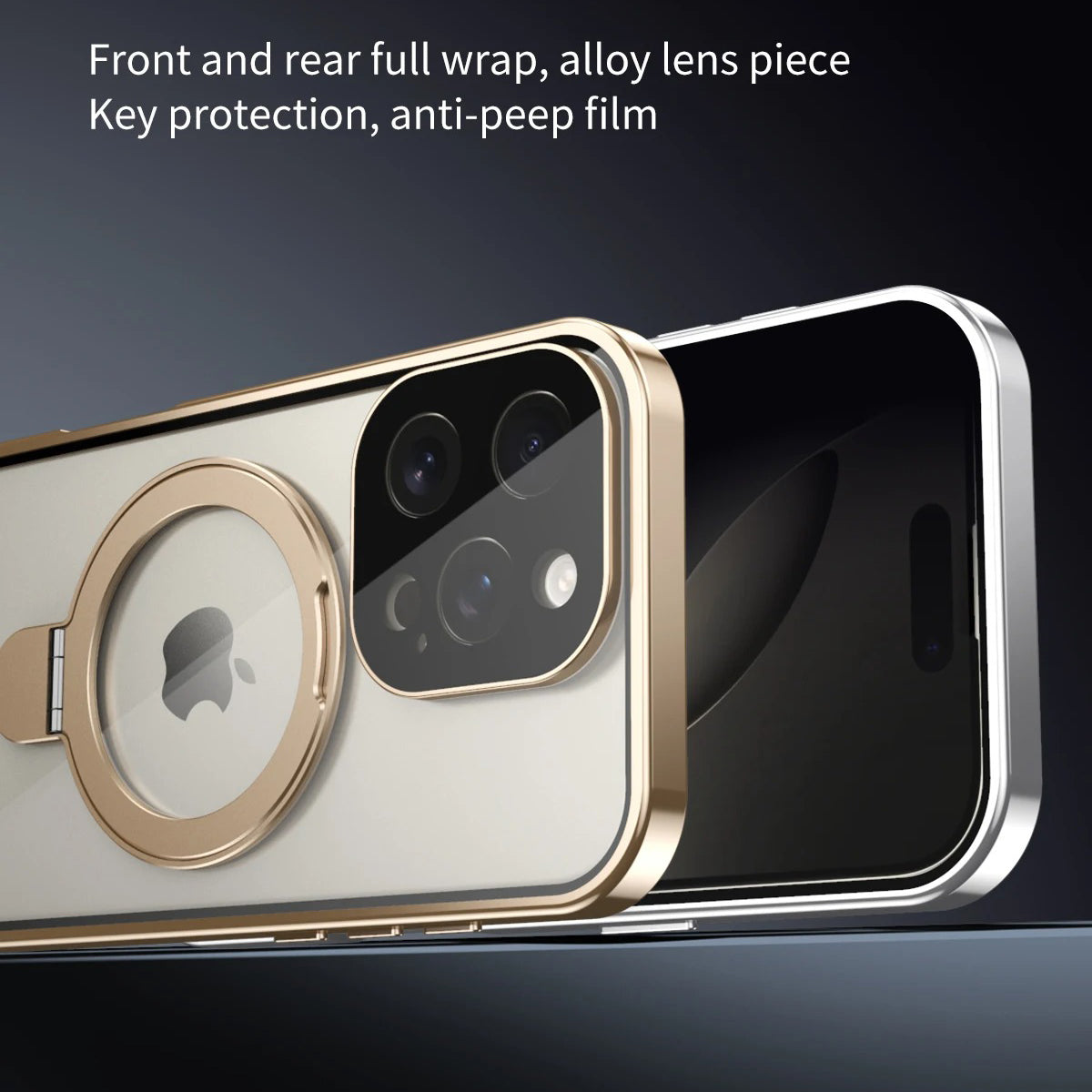 Luxury iPhone Magnetic Metal Frame Case — Double-Sided Anti-Peeping Glass Cover with Bracket Stand, Hard Anti-Drop Shockproof Protection