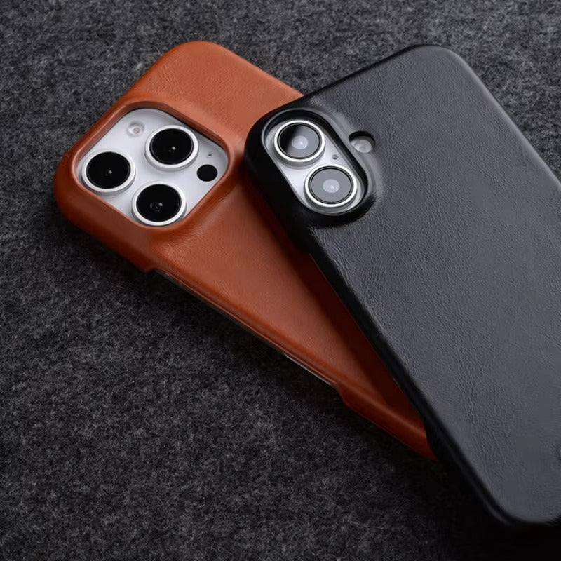 Luxury iPhone Magnetic Oil Wax Leather Case — Handmade Genuine Leather Cover with MagSafe, Slim Shockproof Design, Anti-Fingerprint Scratch-Resistant Finish