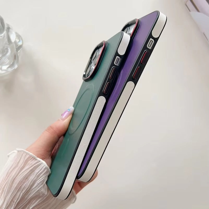 Luxury iPhone Matte Leather MagSafe Case — Magnetic Wireless Charging, Shockproof Bumper Full Coverage, Anti-Fingerprint Scratch-Resistant Design