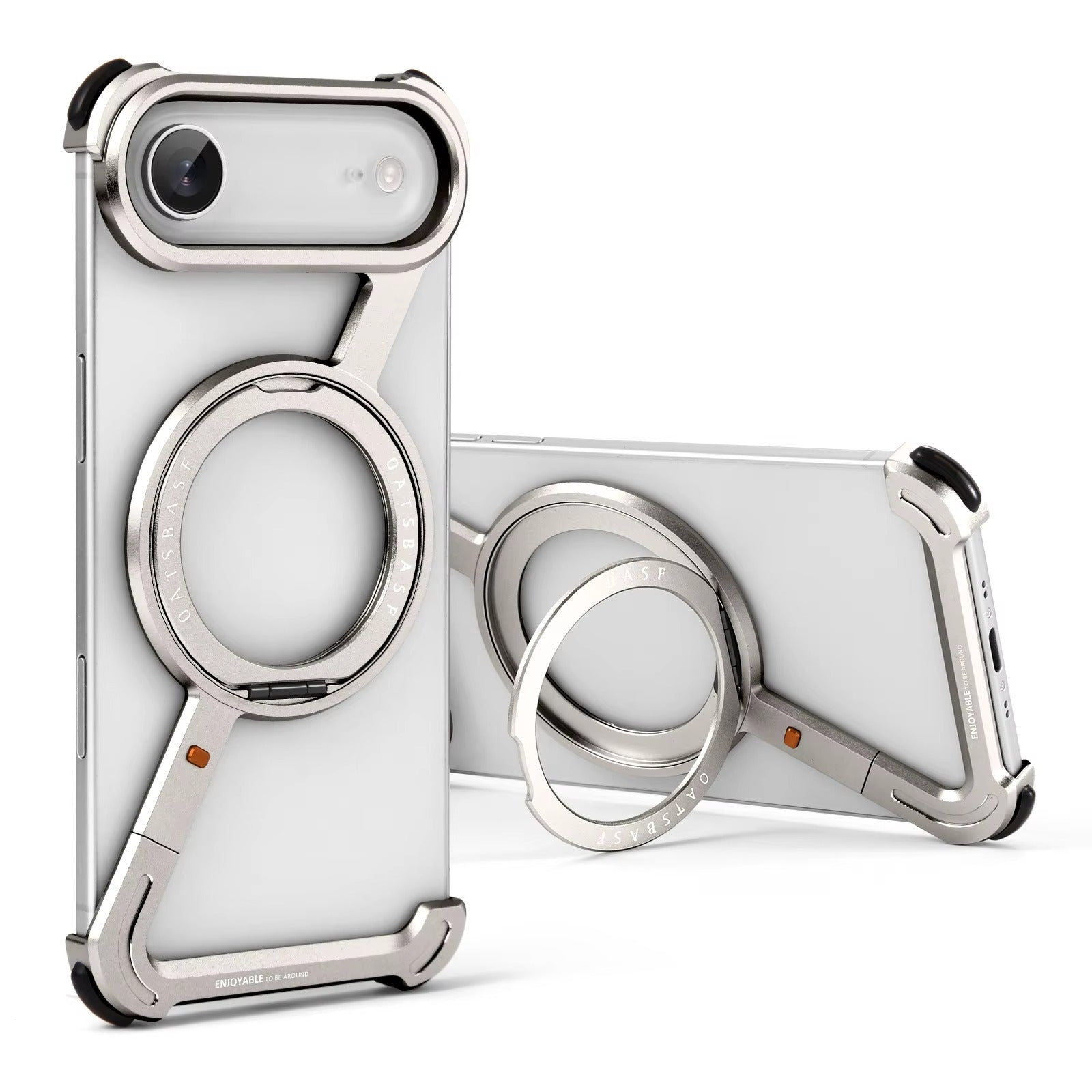 Luxury iPhone Metal Magnetic Case — Frameless Aluminum Alloy Cover with 360° Rotating Stand Ring, MagSafe Compatible Shockproof Protective Design