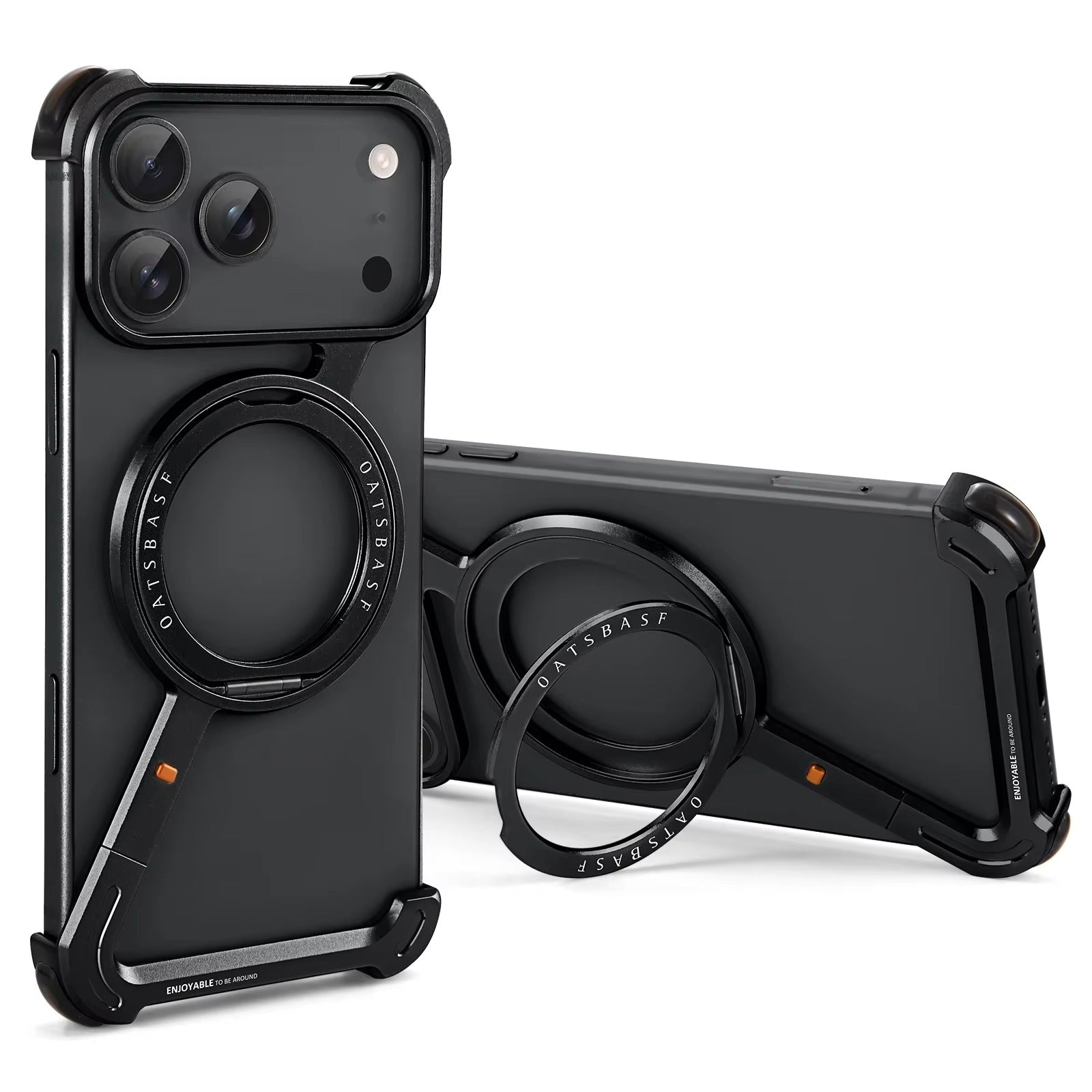 Luxury iPhone Metal Magnetic Case — Frameless Aluminum Alloy Cover with 360° Rotating Stand Ring, MagSafe Compatible Shockproof Protective Design