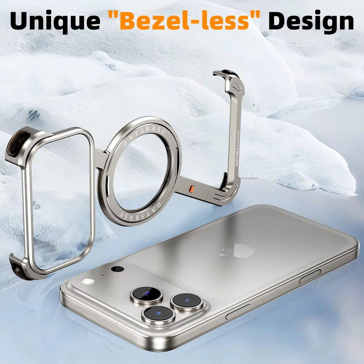 Luxury iPhone Metal Magnetic Case — Frameless Aluminum Alloy Cover with 360° Rotating Stand Ring, MagSafe Compatible Shockproof Protective Design