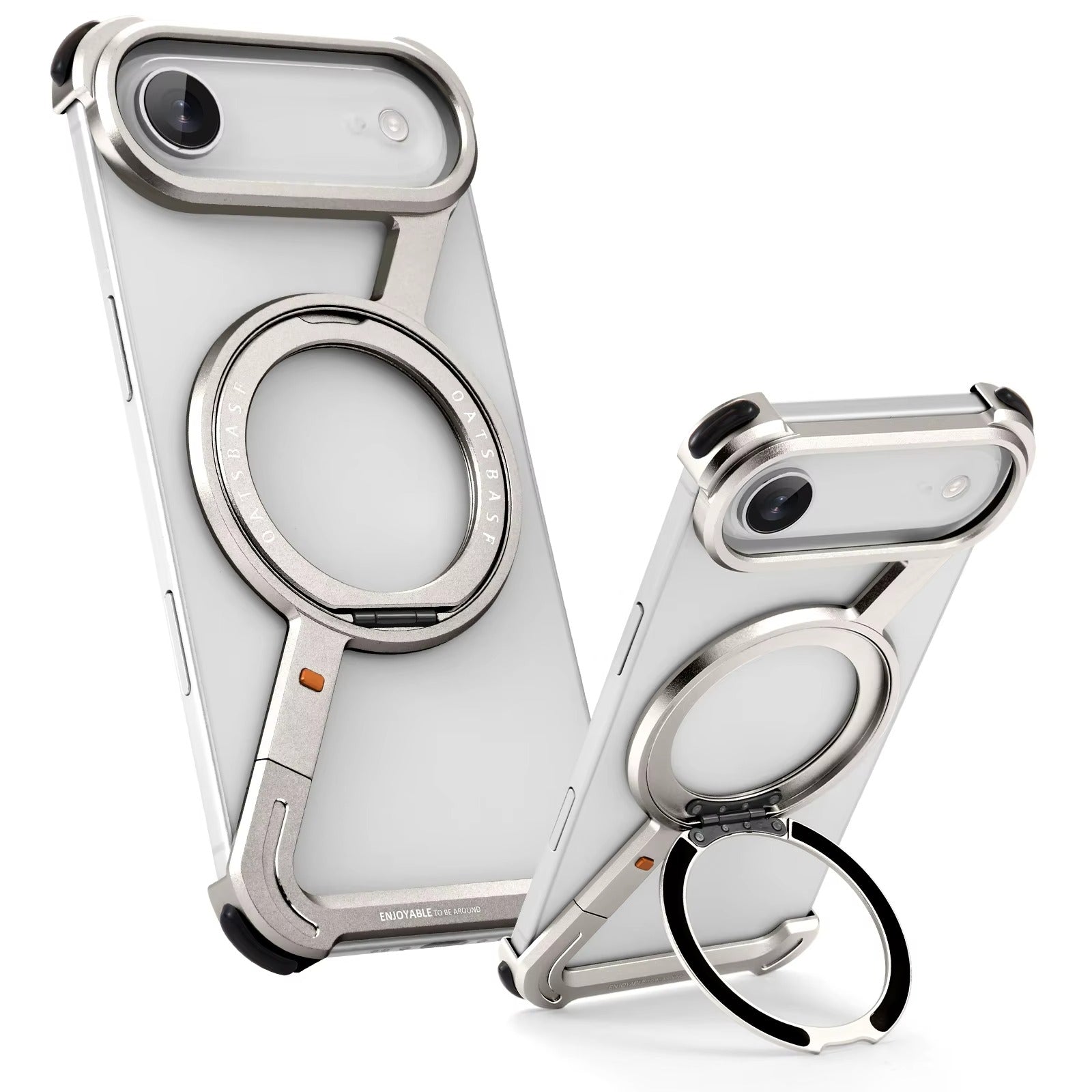 Luxury iPhone Metal Magnetic Case — Frameless Aluminum Alloy Cover with 360° Rotating Stand Ring, MagSafe Compatible Shockproof Protective Design