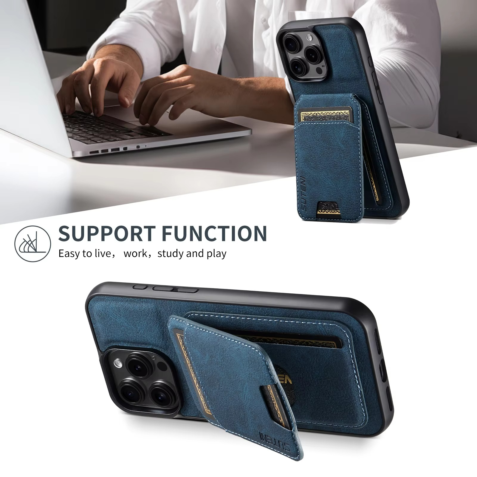 Luxury iPhone PU Leather Wallet Case with Card Holder — Magnetic Stand Cover, Shockproof Protection, Non-Slip Design, Stylish Pocket Phone Cover