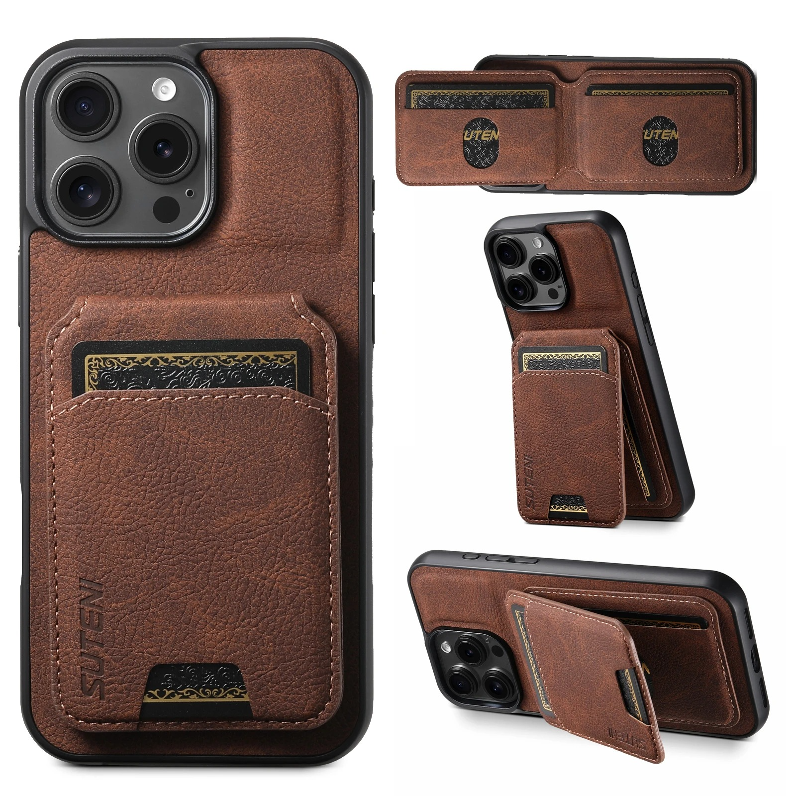 Luxury iPhone Case — PU Leather Wallet Cover with Card Holder, Magnetic Stand Design, Shockproof Protection and Stylish Non-Slip Pocket Finish